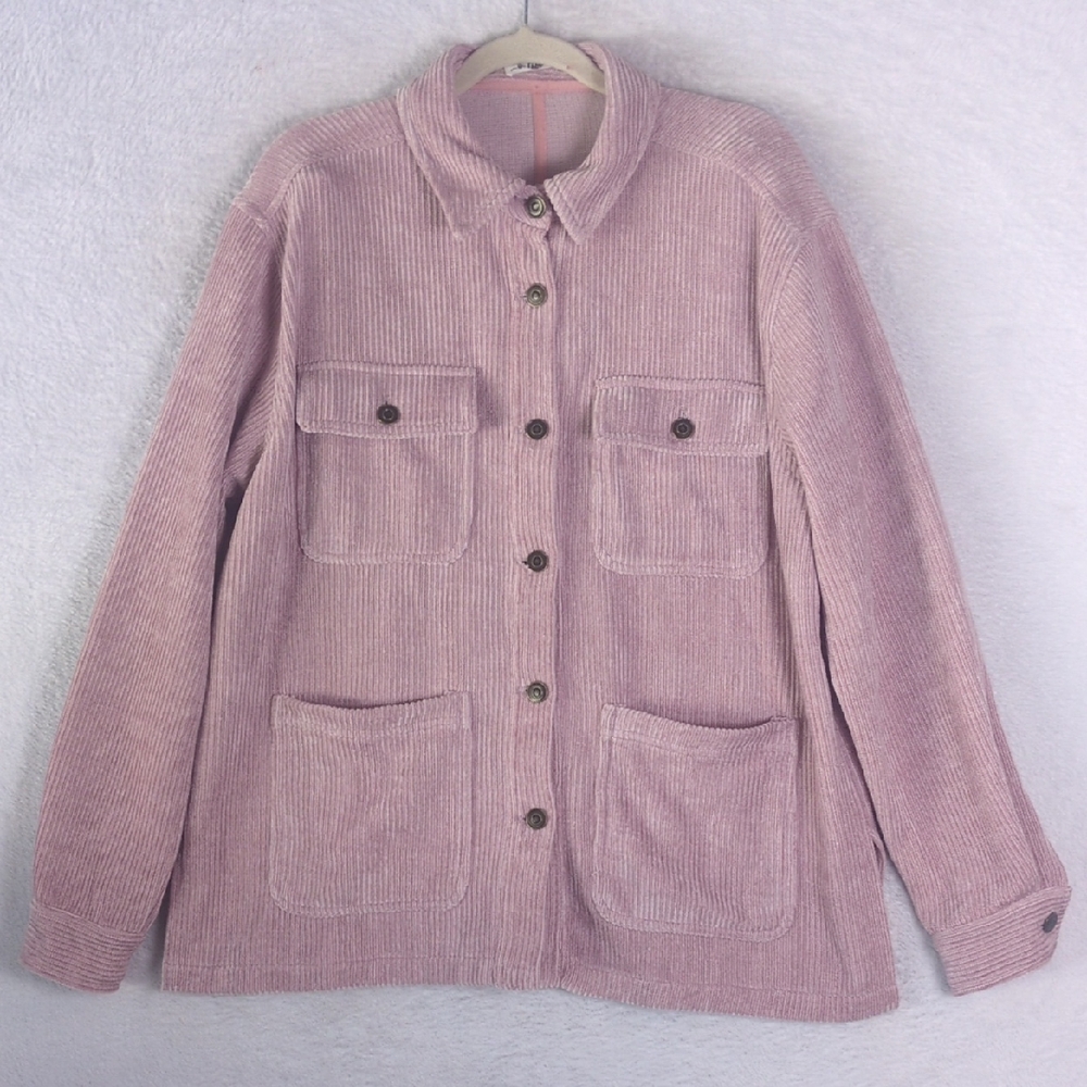 In Loom Womens Pastel Pink Corduroy Oversized Pocket Shacket Jacket Size S